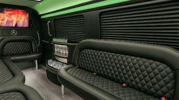 Interior of Charter Bus Company Naperville's 18 Passenger Party Bus in Naperville