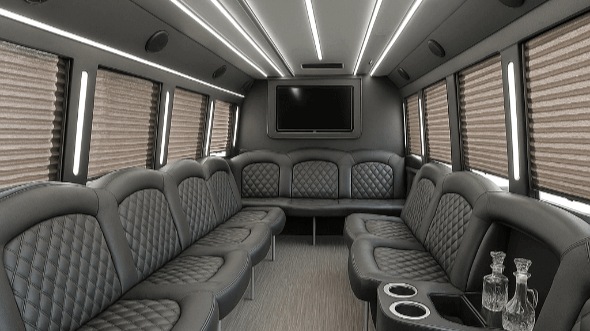 Interior of Charter Bus Company Oak Lawn's 25 Passenger Party Bus in Oak Lawn