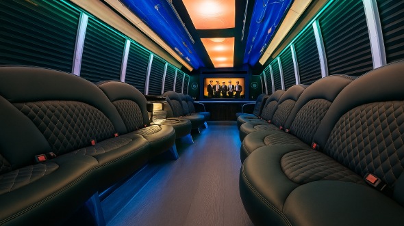Interior of Joliet Party Bus Company's 28 Passenger Party Bus in Joliet