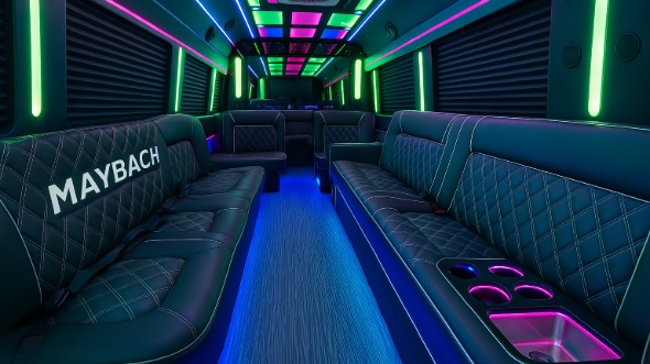 Interior of Charter Bus Company Oak Lawn's 28 Passenger Party Bus in Oak Lawn