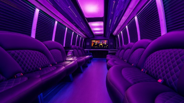 Interior of Charter Bus Company Orland Park's 28 Passenger Party Bus in Orland Park
