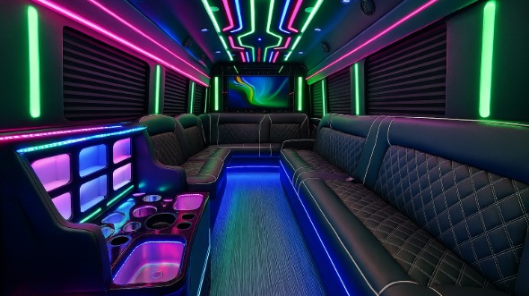 Interior of Charter Bus Company Tinley Park's 40 Passenger Party Bus in Tinley Park